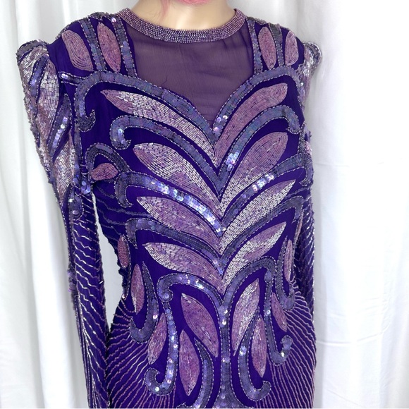 Scala Purple Intricately Beaded Sequined Silk Dress Size Small - Picture 8 of 10